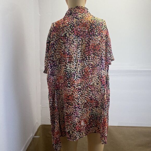 First Option Too Women Short Sleeve Button Up Floral Blouse Multicolored Sz 3X - Picture 7 of 9